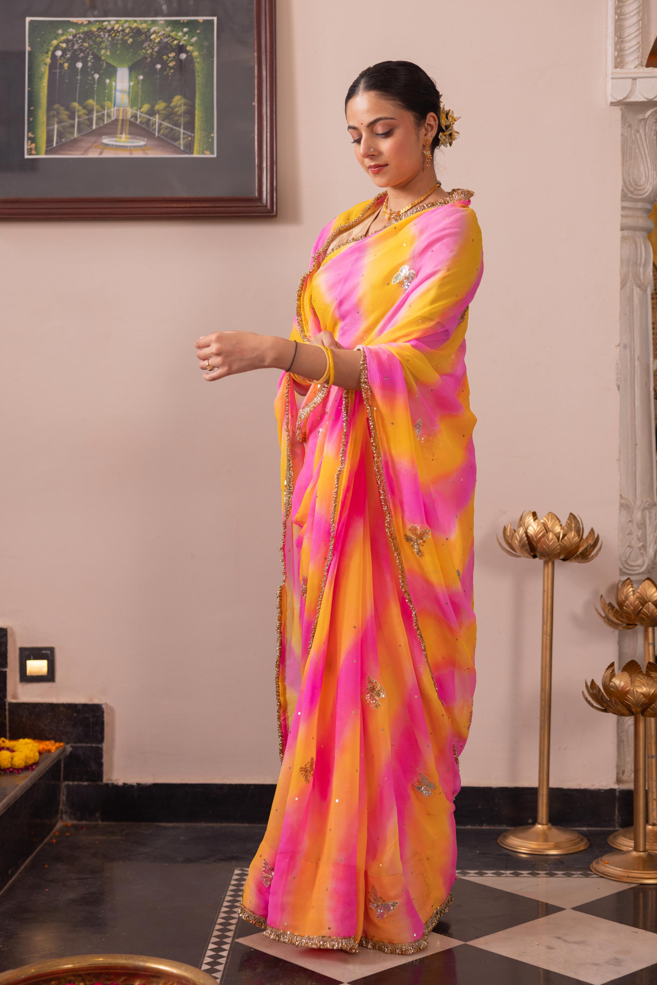 Samundar Leher  Pure Chiffon  Aari Sequins Motif  Handwork   Saree