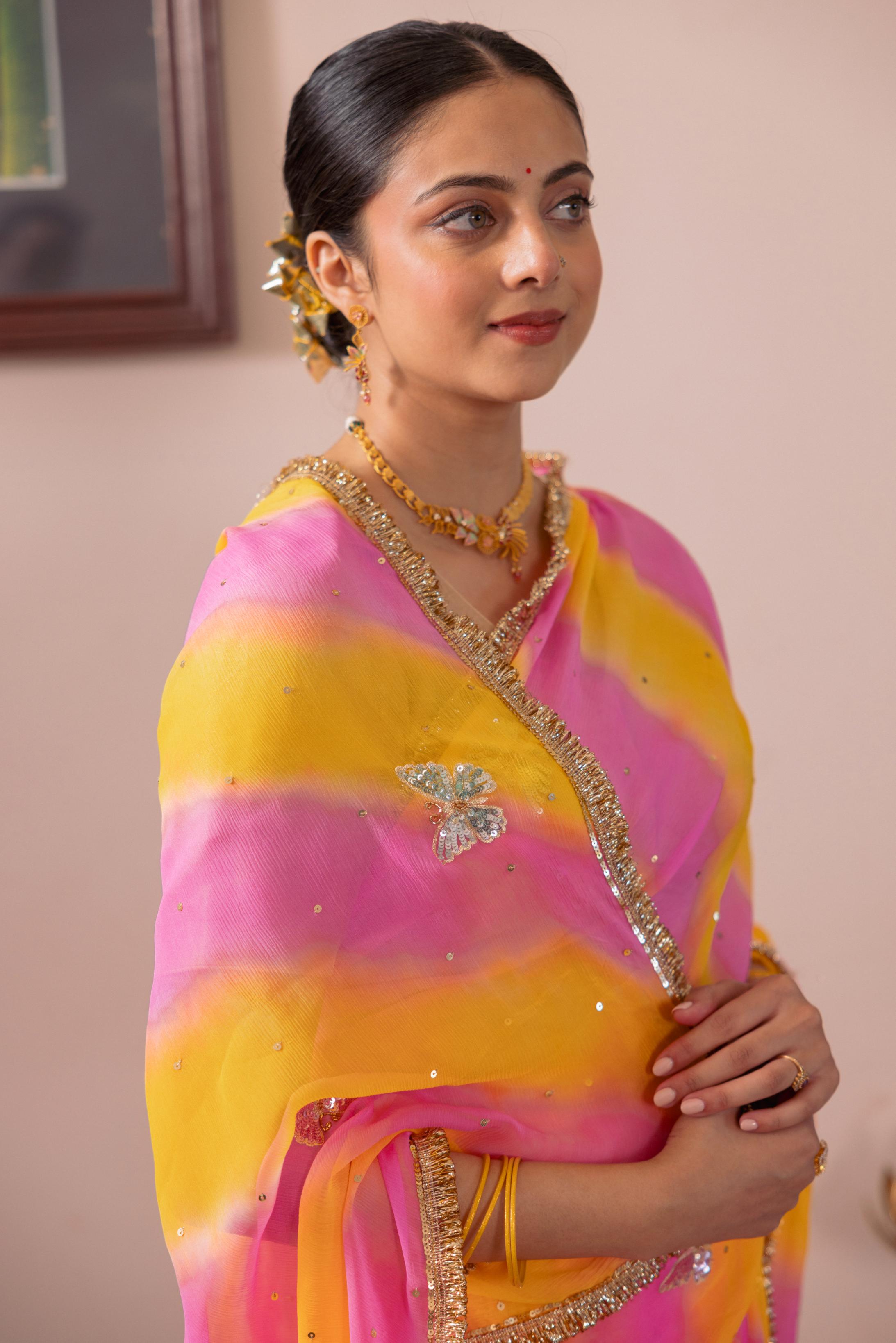 Samundar Leher  Pure Chiffon  Aari Sequins Motif  Handwork   Saree