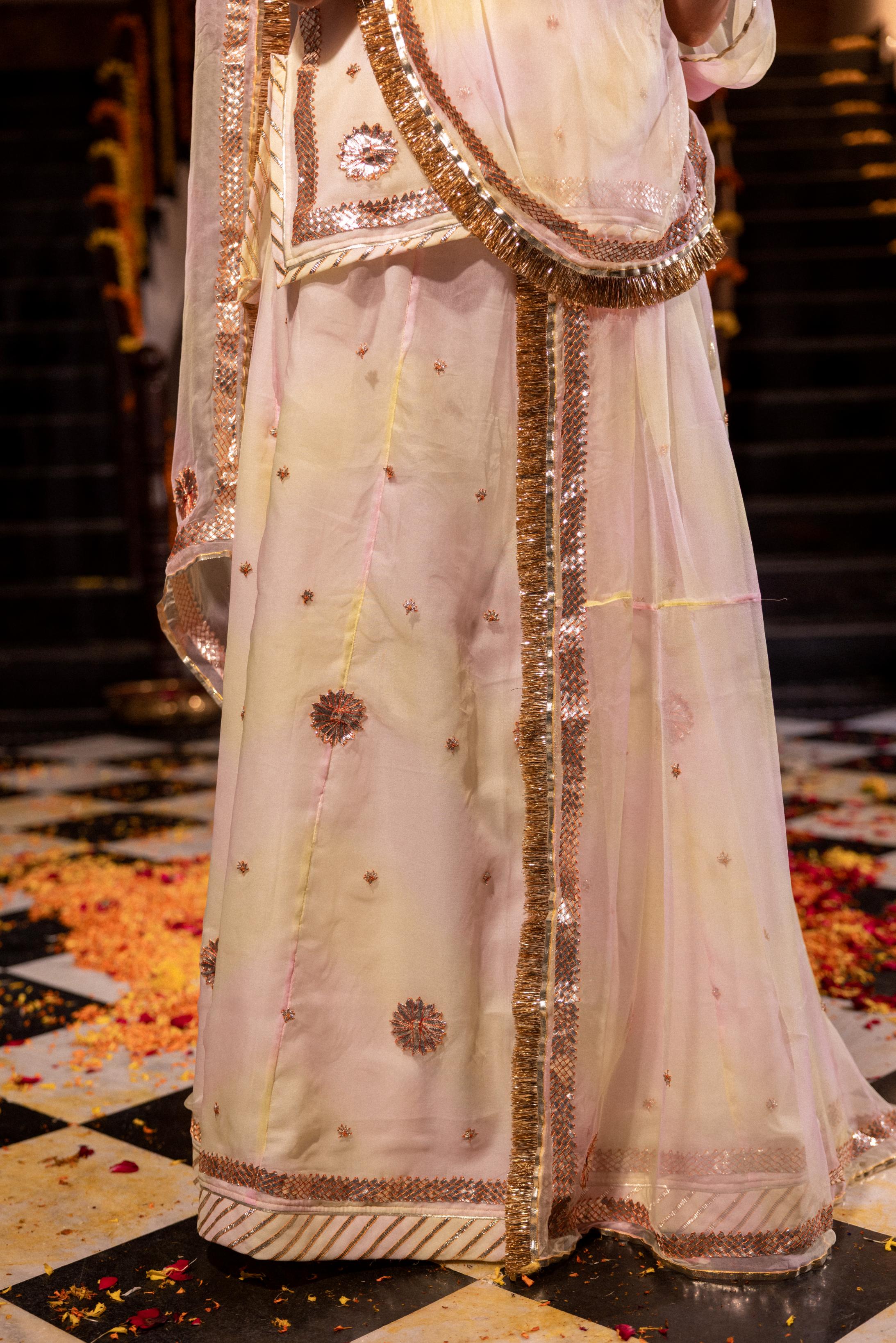 Samundar Leher   20 grms Pure Georgette Copper Laffi Champa Ginni Phool  Handwork   Poshak (Unstitched)