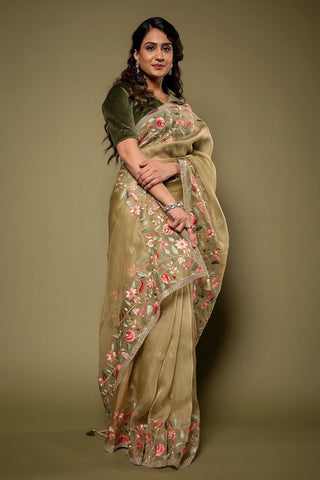 Pure Organza Resham Work Saree