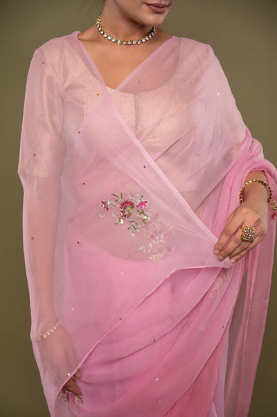 Viscose Chiffon Pink Butta Work Saree
