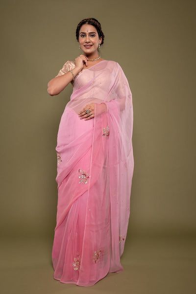 Viscose Chiffon Pink Butta Work Saree
