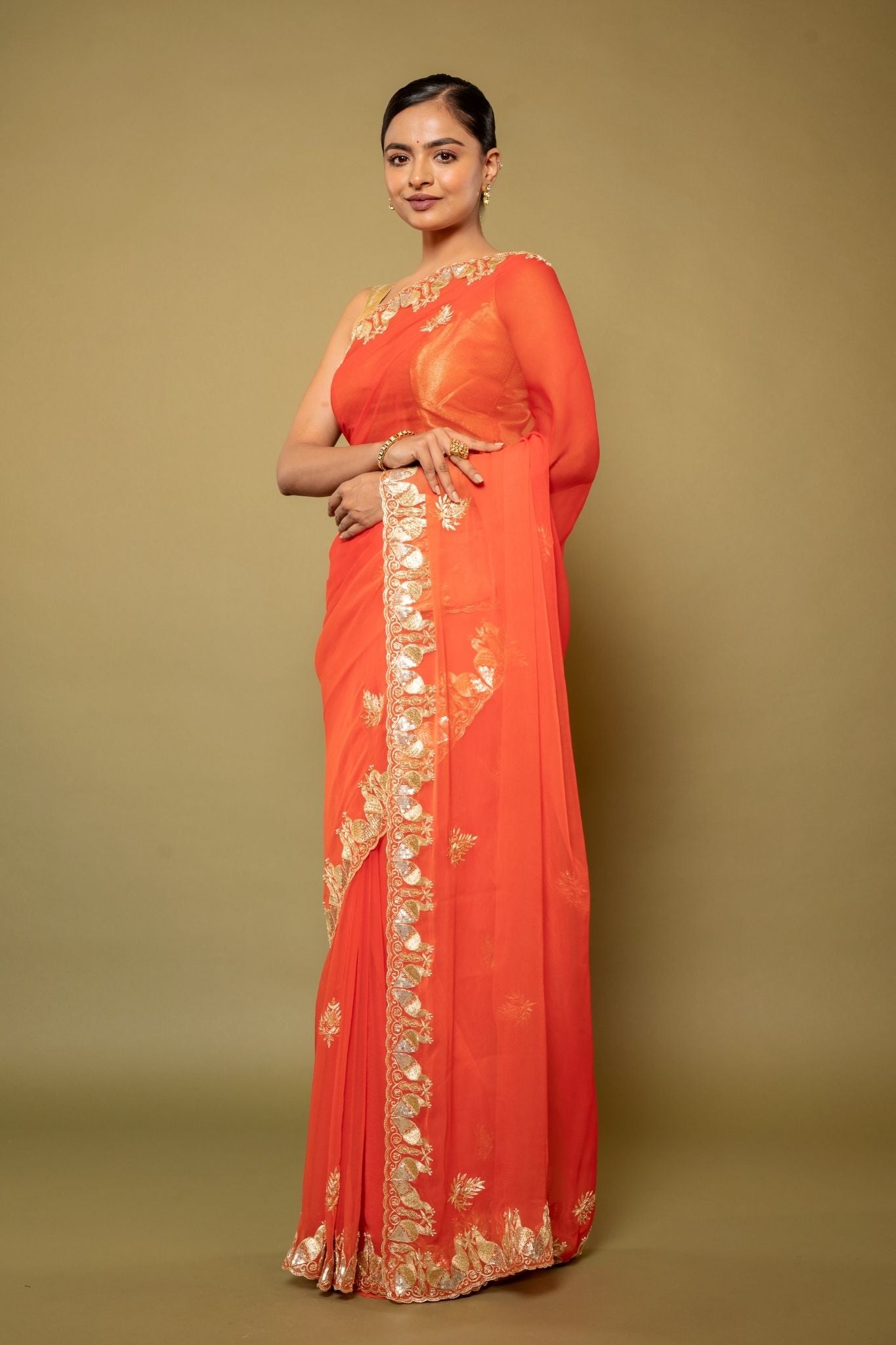 Tangrine Orange Chiffon Saree