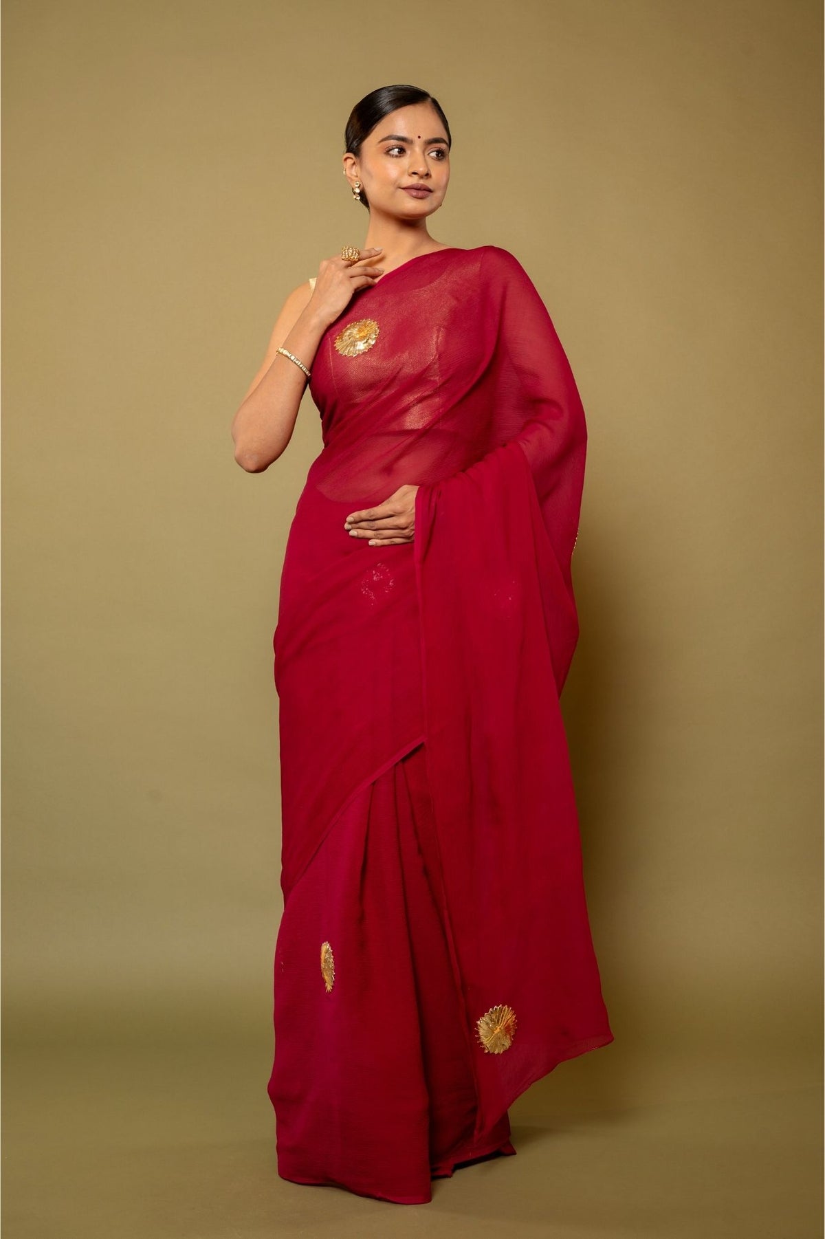 Wine Real Silver Saree