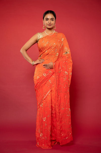 Maria Orange Pure Chiffon Saree