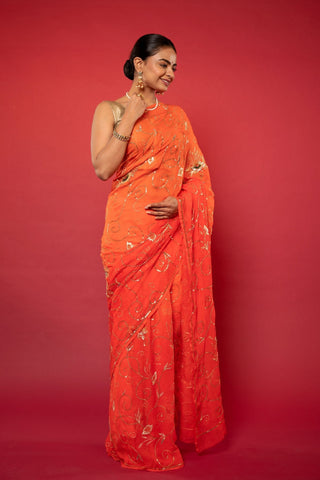 Orange Pure Chiffon Saree