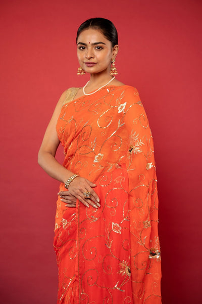 Maria Orange Pure Chiffon Saree