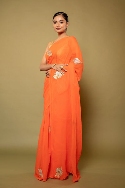 Tangerine Orange Real Chanderi Saree