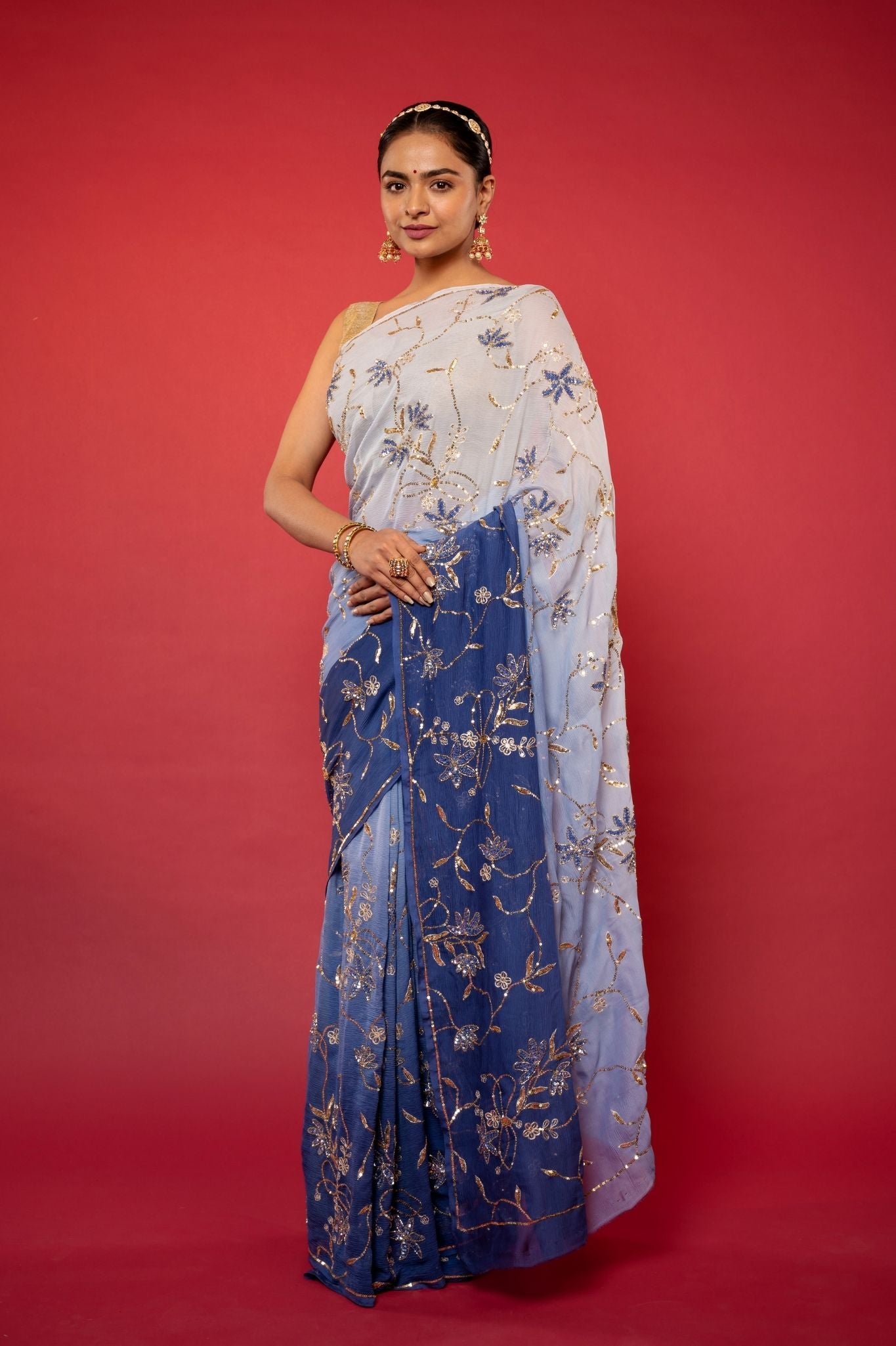 Blue Ombre Meera Pure Chiffon Saree
