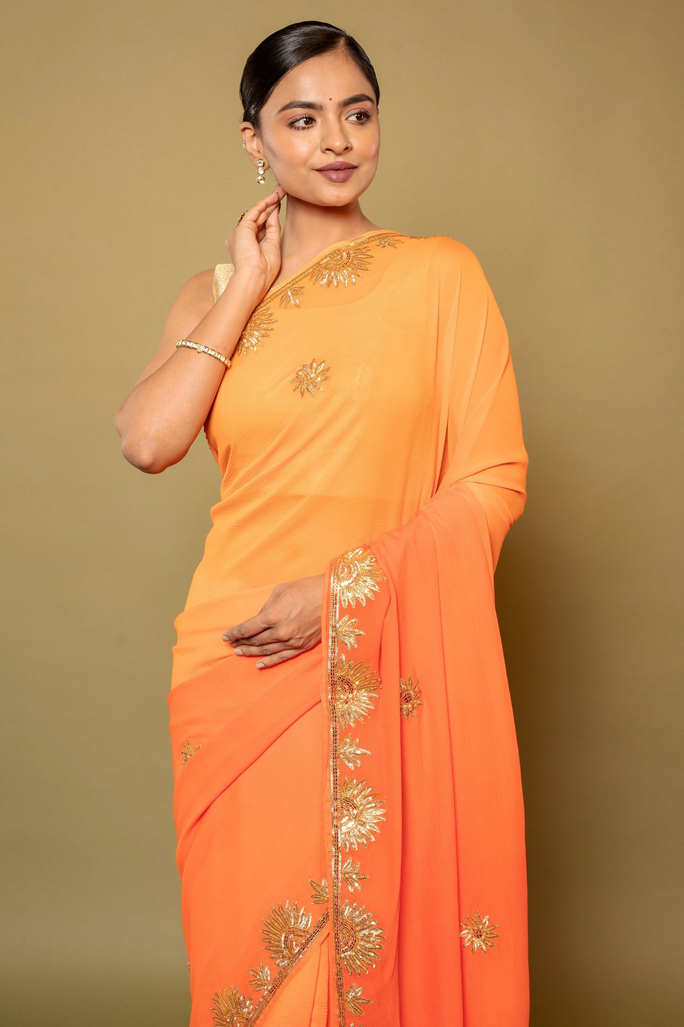 Tangrine Chiffon Saree