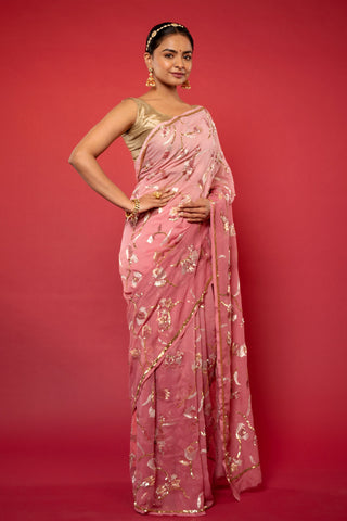 Pink Pure Chiffon Aari sequins Jaal work Saree