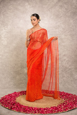 Orange Pure Georgette Lehariya Saree