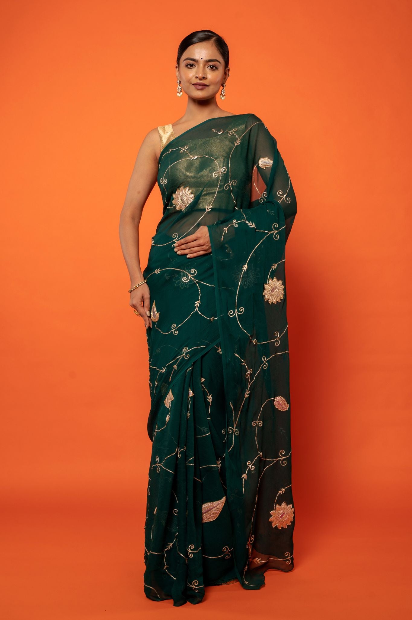 Saraswati  Green Chiifon Saree
