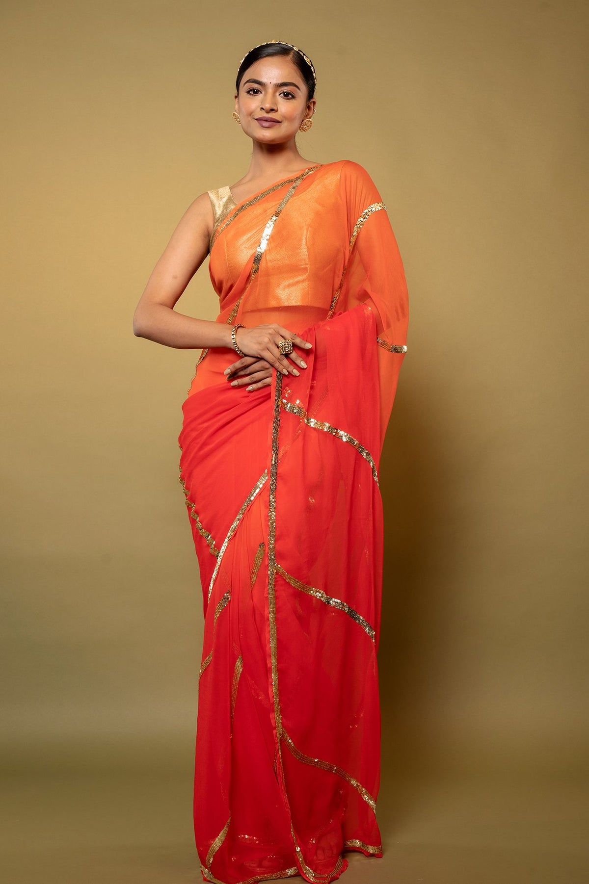 Orange chiffon Saree