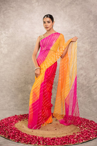 Multi coloured Pure Georgette Lehariya Saree