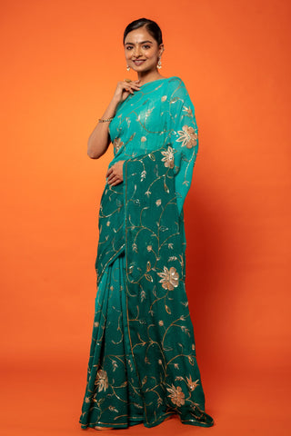 Teal Ombre Chiffon Saree