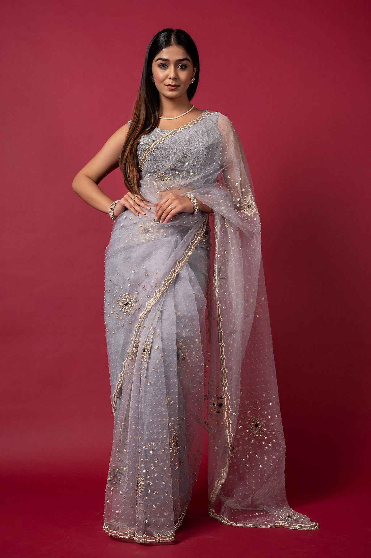 Cocktail Gray Saree