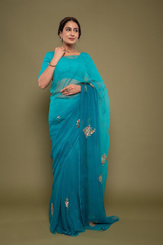 Viscose Chiffon Sky Blue Butta Work Saree