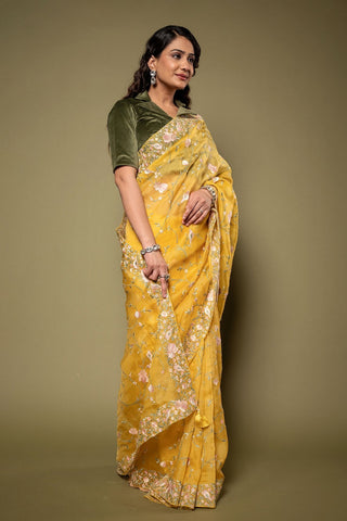 Pure Organza Resham Work Saree