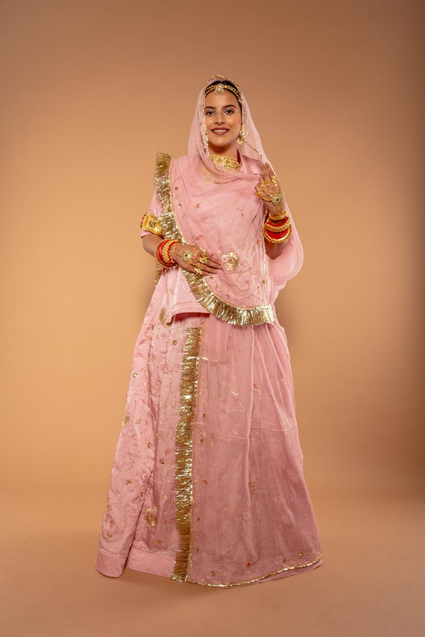 lavender bamber satin aari  kardana handwork poshak with pure odhna