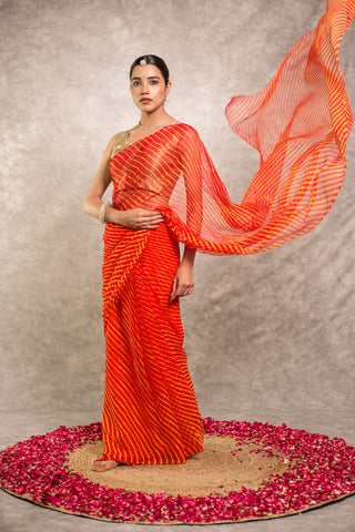 Orange Pure Georgette Lehariya Saree