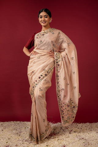 Cream Handloom Tissue Saree