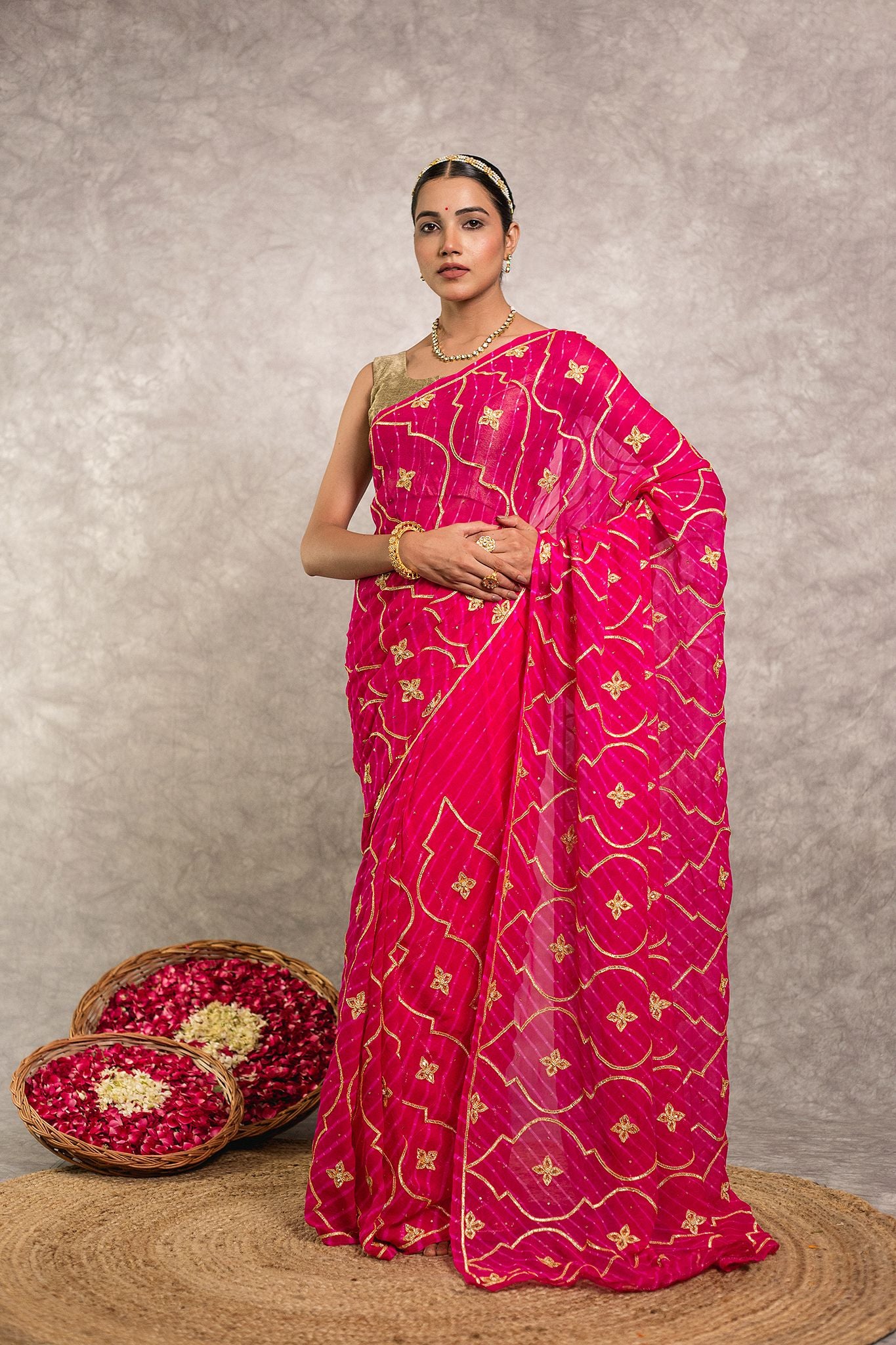 Rani Lehariya  Pure Georgette 20 Gsm sikhiya dabi jaal handwork traditional wear saree