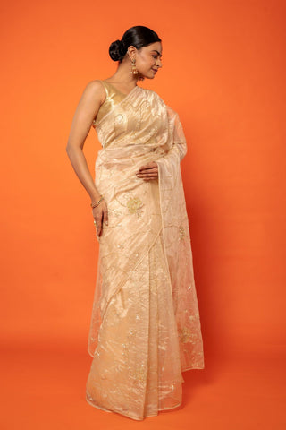 Ivory And Gold Titana Tissue Saree