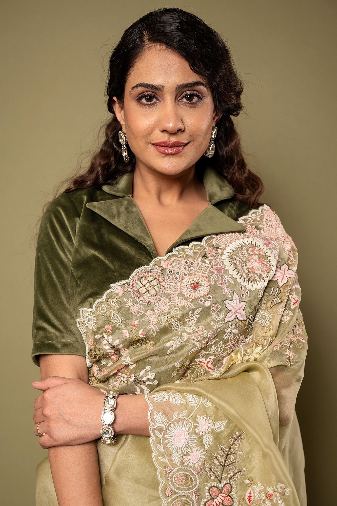 Mint Organza  Resham Zardozi border butti handwork saree