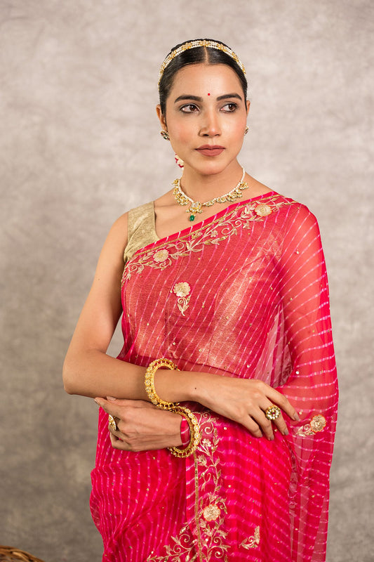 Pink Pure Georgette Lehariya Saree