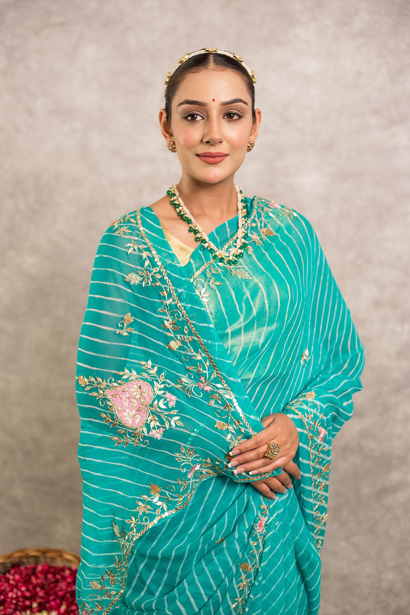 Firozi Lehariya Pure Georgette 20 Gsm aari sequins   handwork traditional wear saree