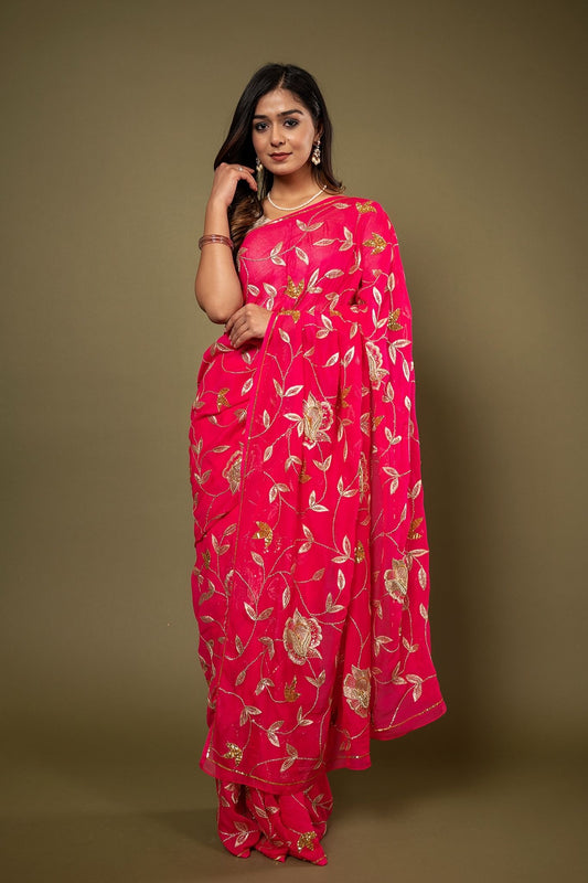 Pure Chiffon Jaal Work Saree