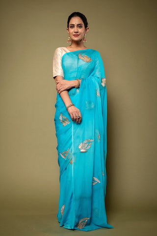 Viscose Chiffon Aari Cut Work Saree