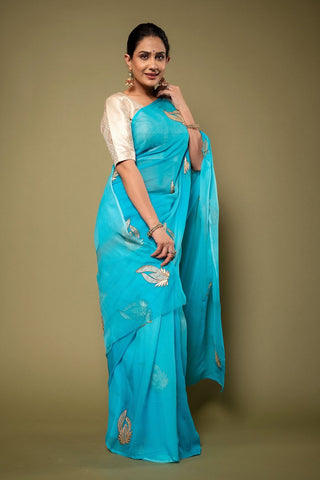 Viscose Chiffon Aari Cut Work Saree