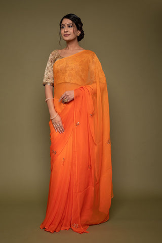 Viscose Chiffon Orange Butta Work Saree