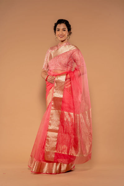 Zari Weaving Pink Saree