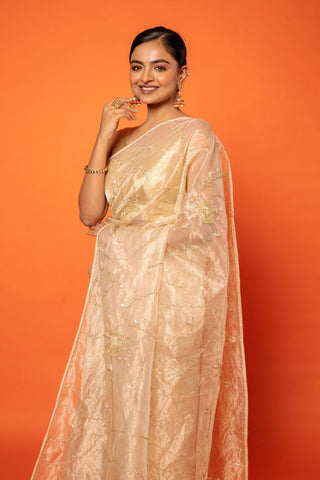 Ivory And Gold Titana Tissue Saree