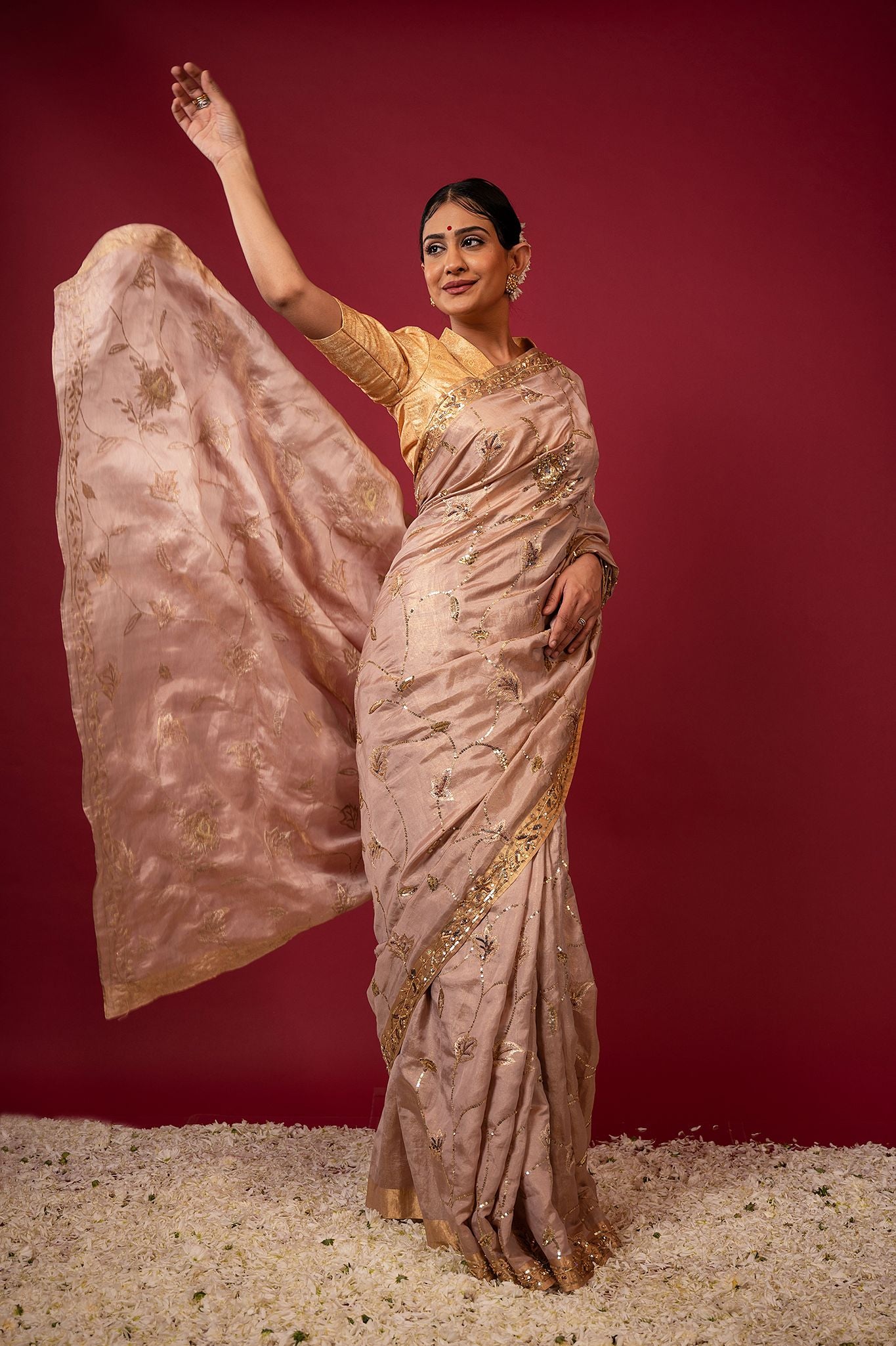sand pure tissue Aari Zardosi Handwork Saree