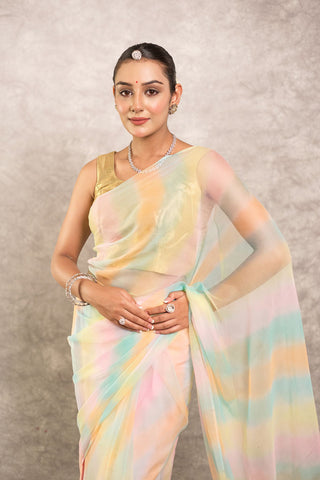 Multi coloured Pure Georgette Lehariya Saree