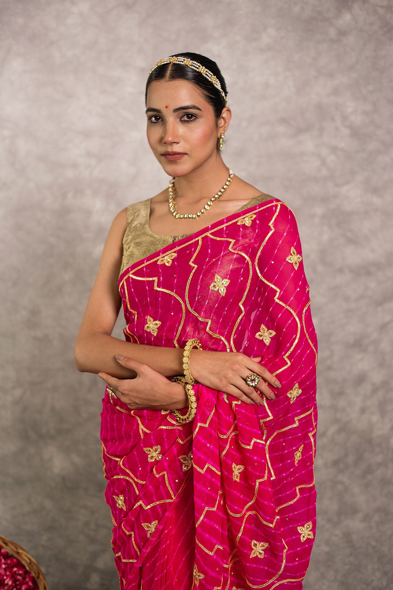 Rani Lehariya  Pure Georgette 20 Gsm sikhiya dabi jaal handwork traditional wear saree