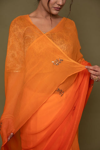 Viscose Chiffon Orange Butta Work Saree