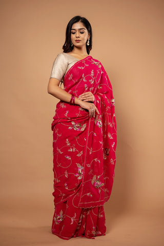 Pure Chiffon Heavy Siquin Work Saree