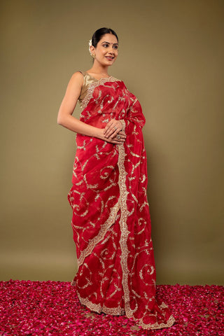 Pure Organza Zardozi Work Saree