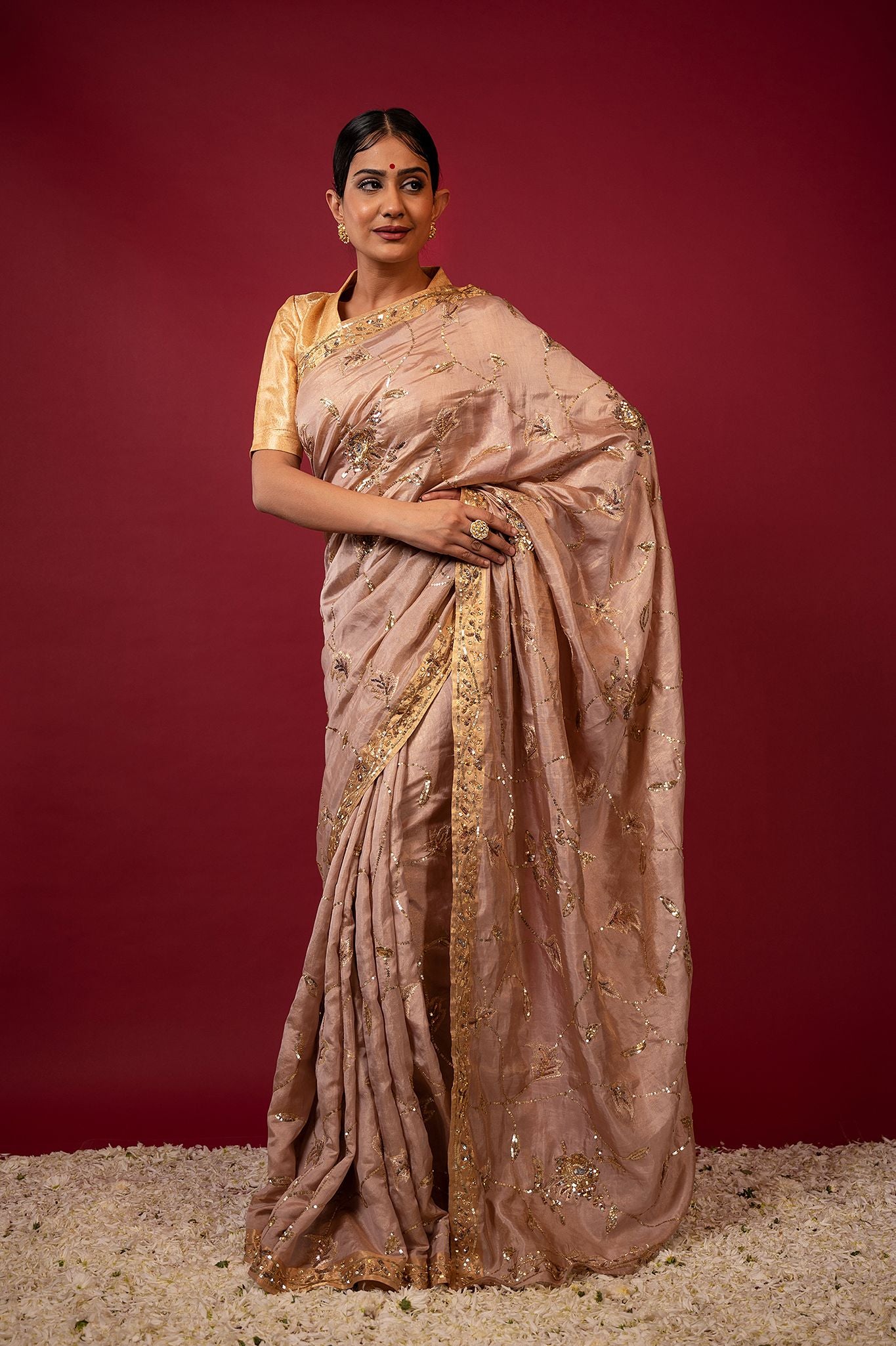 sand pure tissue Aari Zardosi Handwork Saree