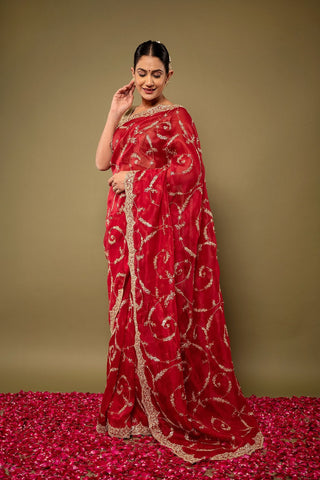 Pure Organza Zardozi Work Saree