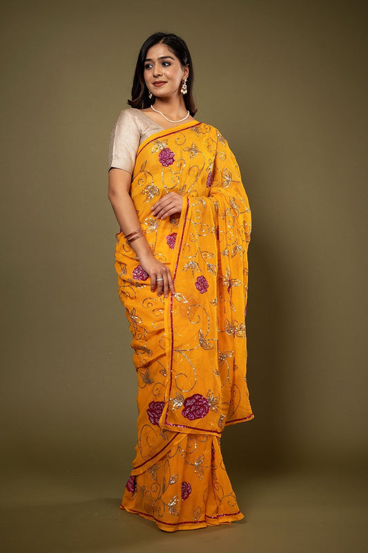 Pure Chiffon Siquin Work Saree