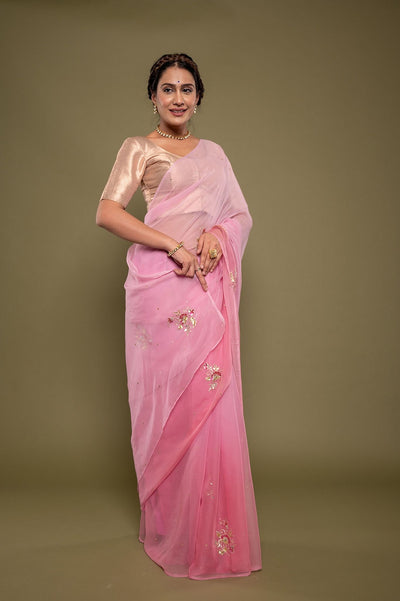 Viscose Chiffon Pink Butta Work Saree