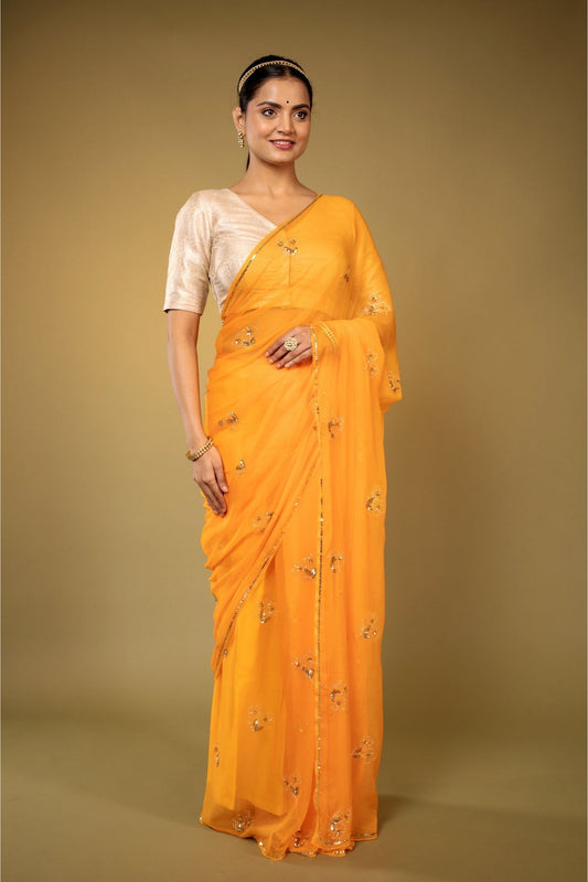 Yellow Chiffon Saree