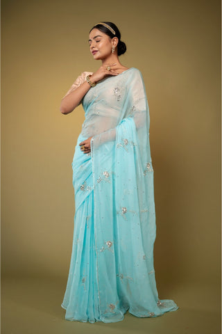 Sky blue Chiffon Saree