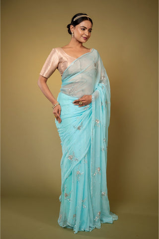 Sky blue Chiffon Saree